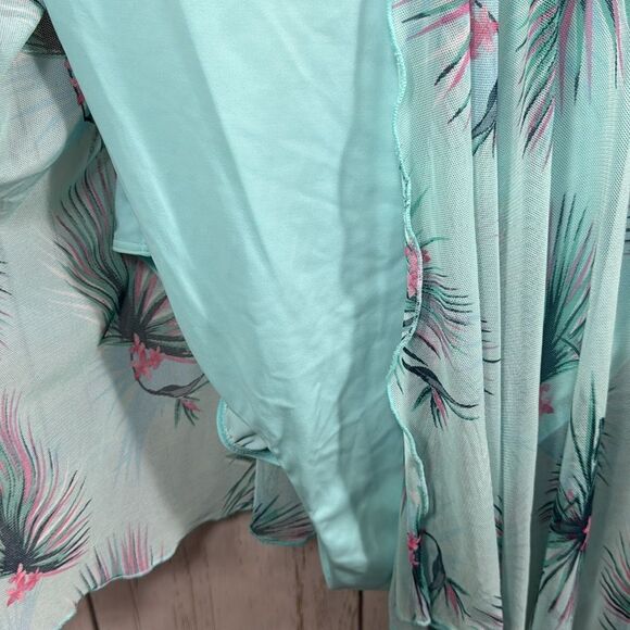 Fit 4 U Womens Plus Floral Print Mesh Splicing Blue Green One Piece Swimsuit - Picture 7 of 15